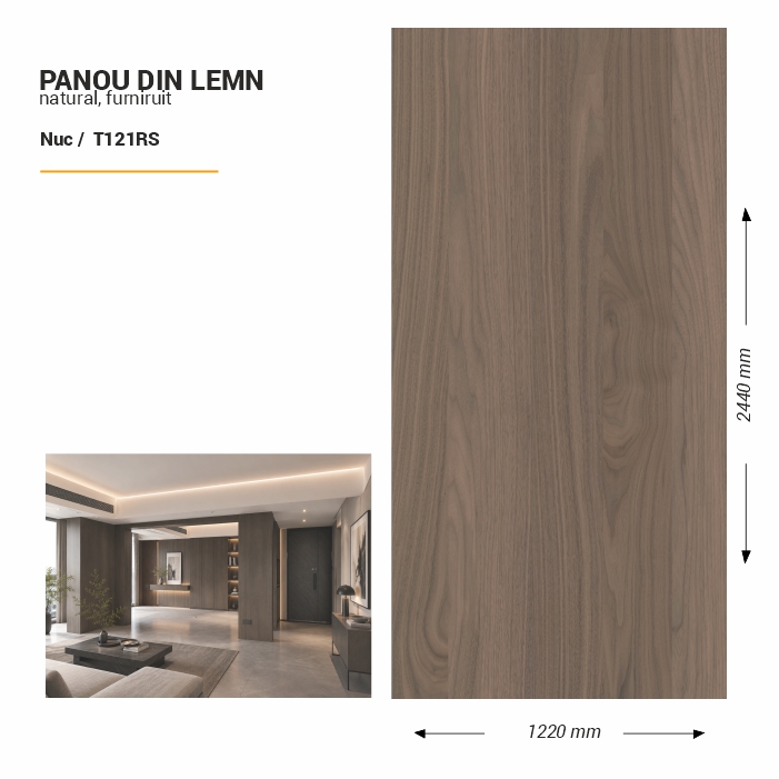 Panou din lemn furniruit, T121RS, Nuc, 2440x1220x3.8mm