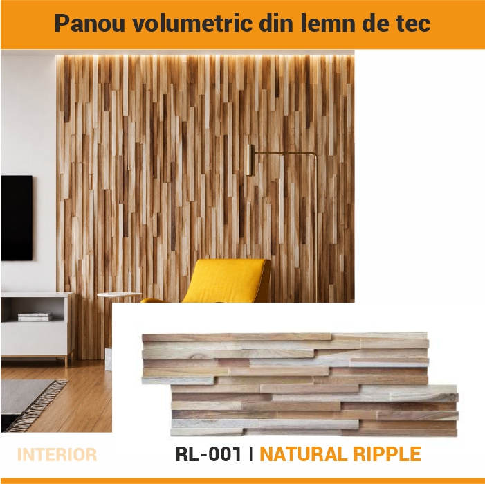 Panoul volumetric din lemn natural NATURAL RIPPLE, RL-001