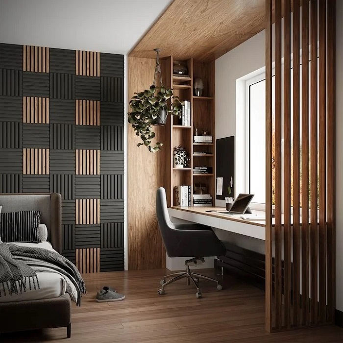 Perete despărțitor din lamele, 2750x580x65, Negru