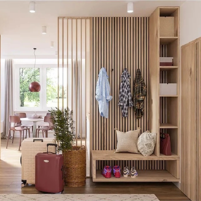 Perete despărțitor din lamele, 2750x580x65, Stejar Natural