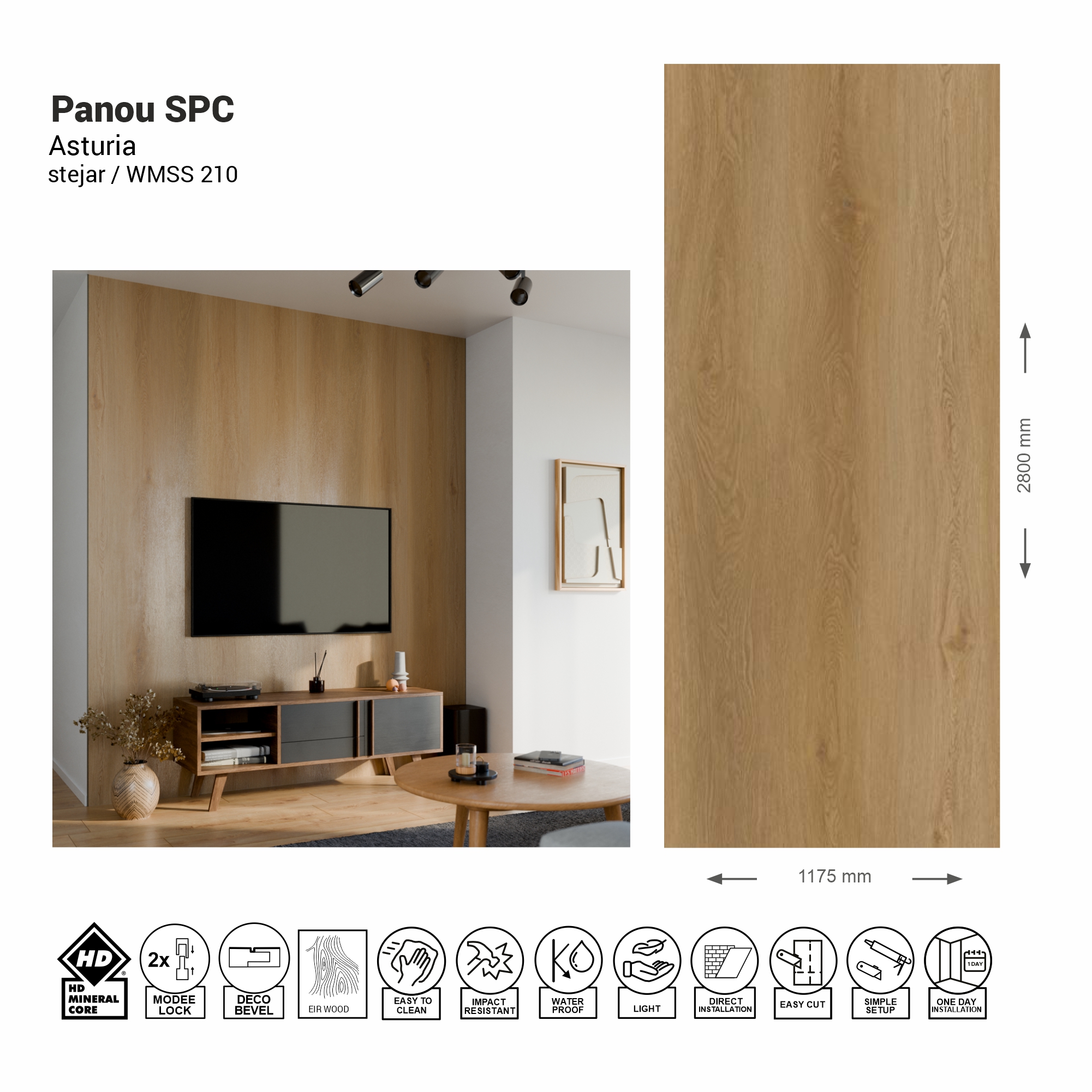 Panou de perete SPC Asturia Oak WMSS 210 (Made in EU)
