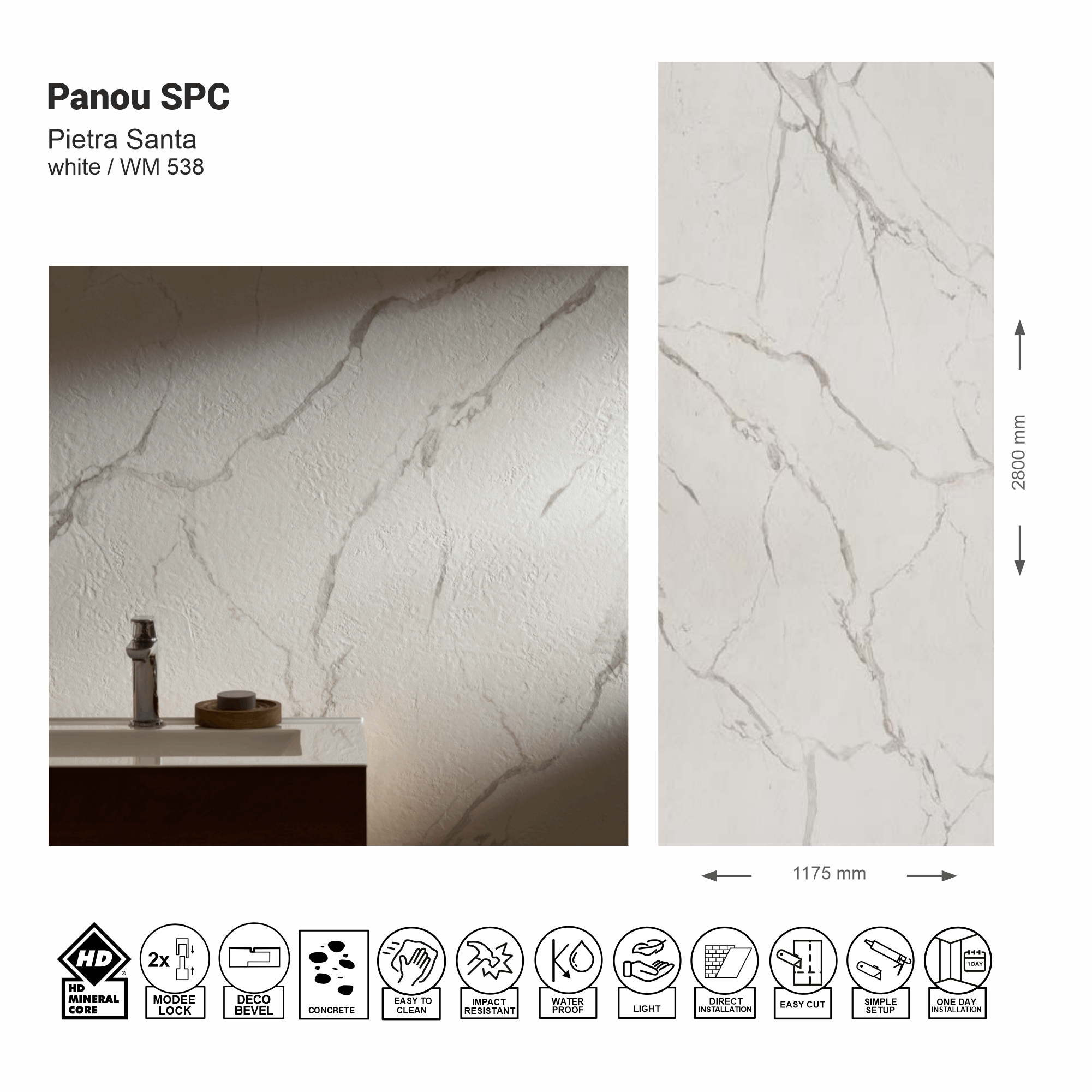 Panou de perete SPC Pietra Santa White WMS 538C (Made in EU)