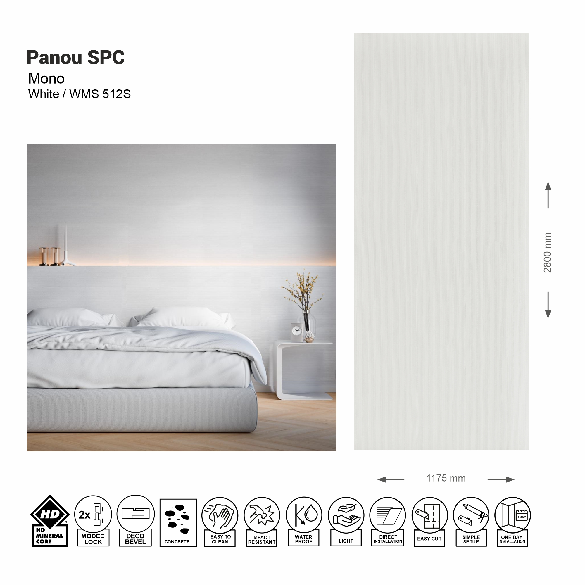Panou de perete SPC Mono White WMS 512S (Made in EU)