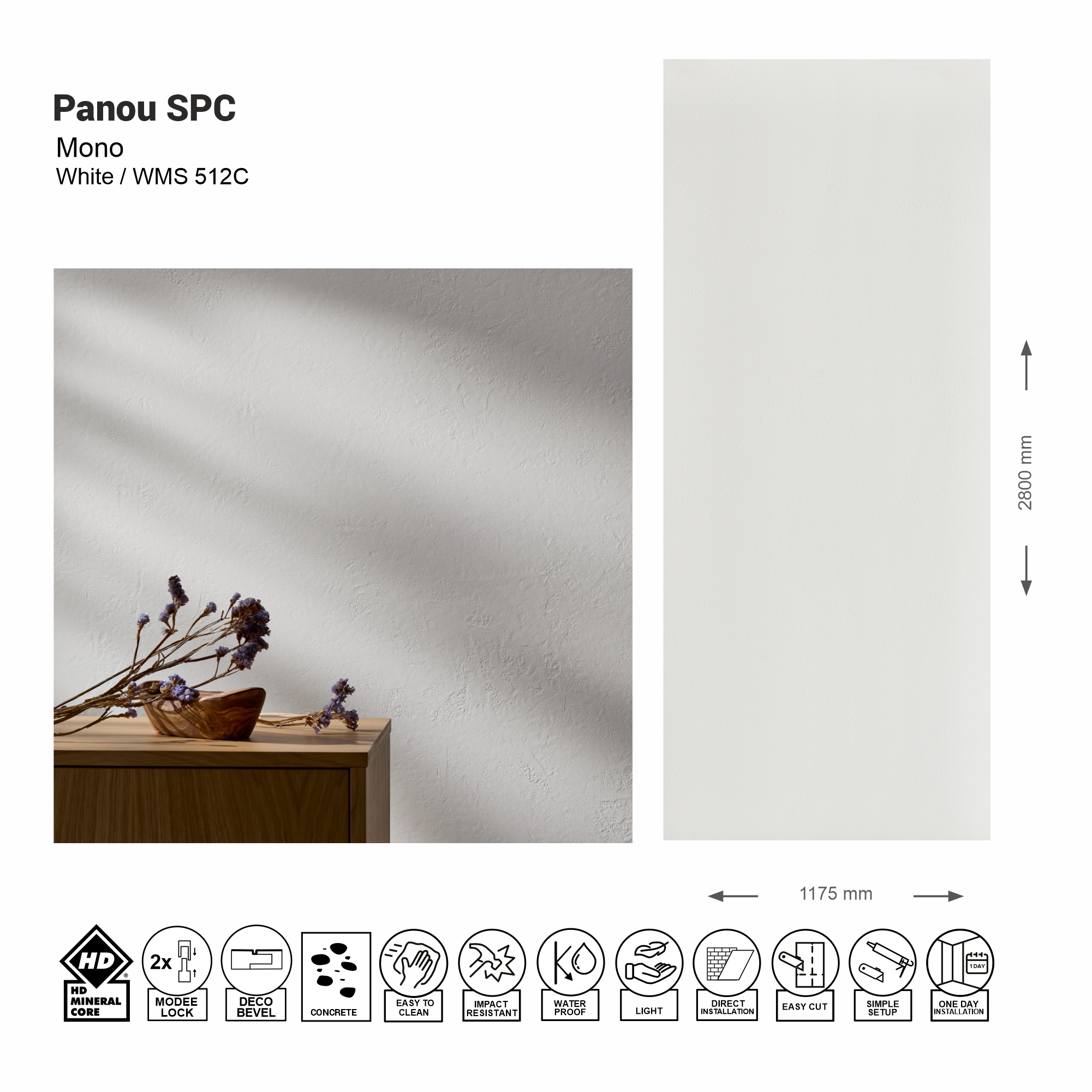 Panou de perete SPC Mono White WMS 512C (Made in EU)