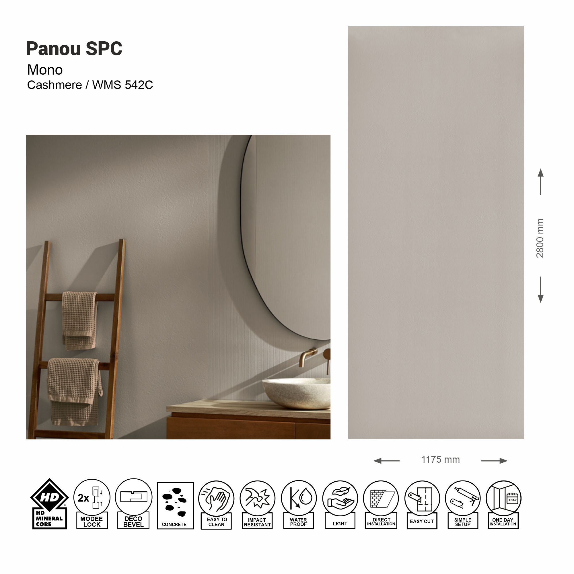Panou de perete SPC Mono Cashmere WMS 542C (Made in EU)