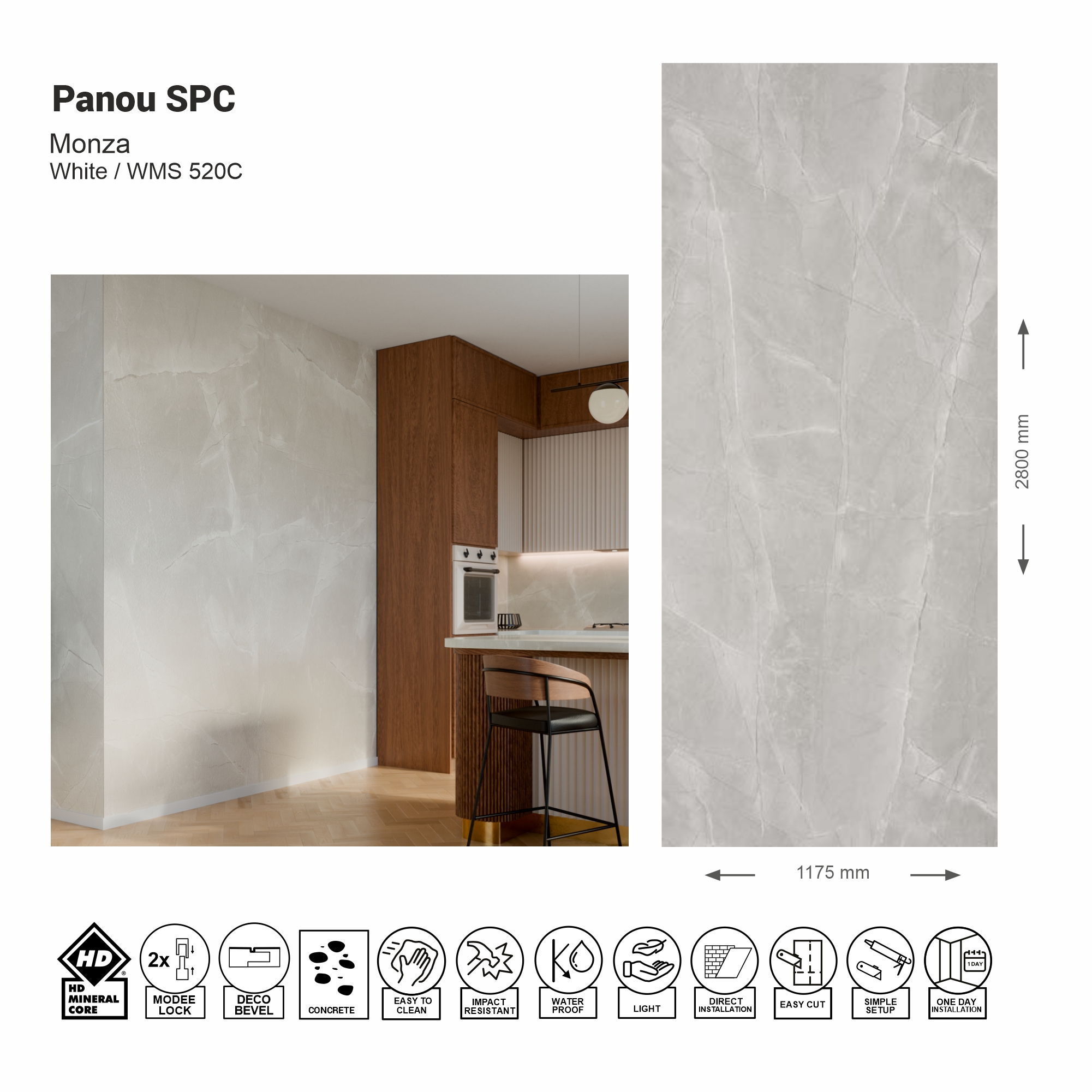 Panou de perete SPC Monza White WMS 520C (Made in EU)