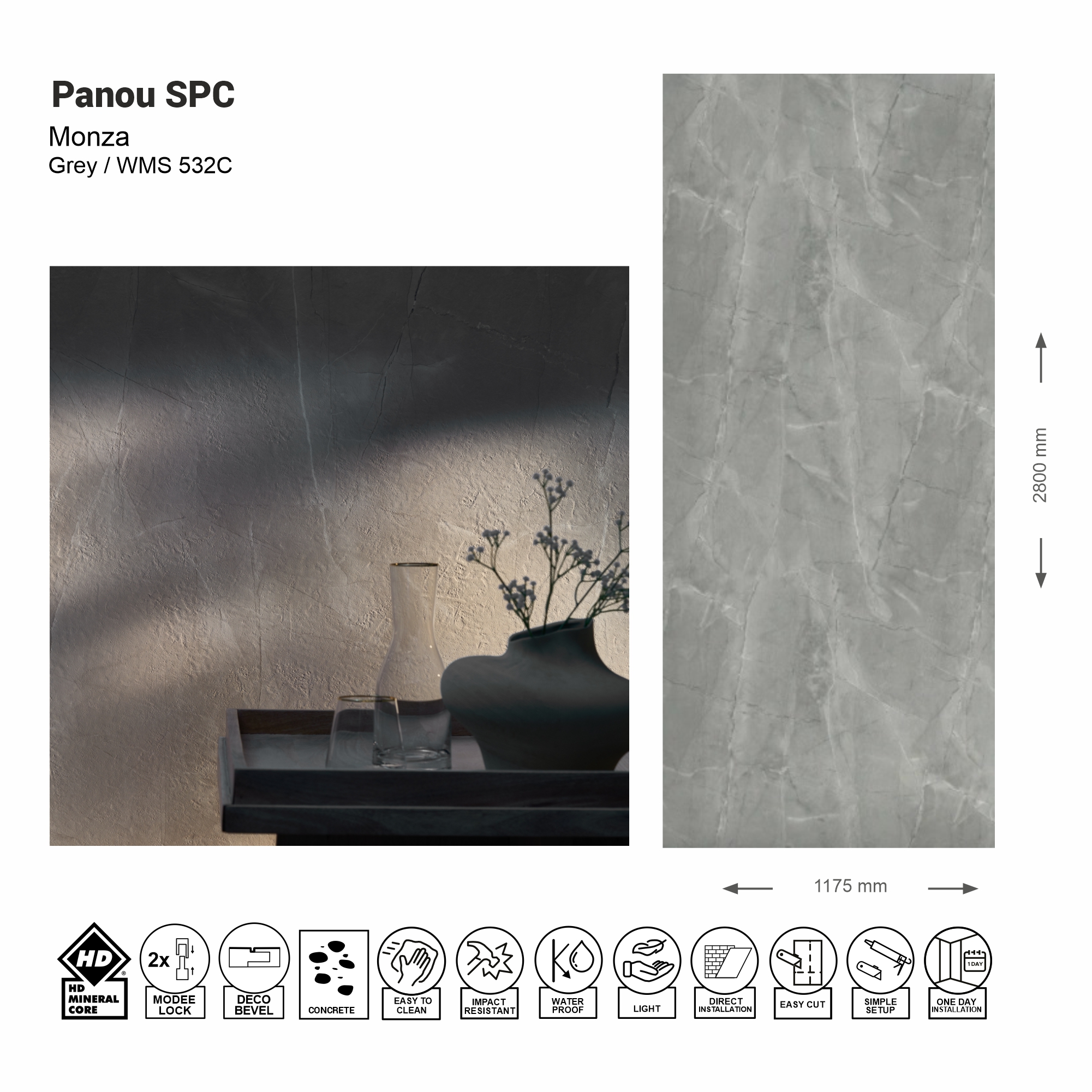 Panou de perete SPC Monza Grey WMS 532C (Made in EU)