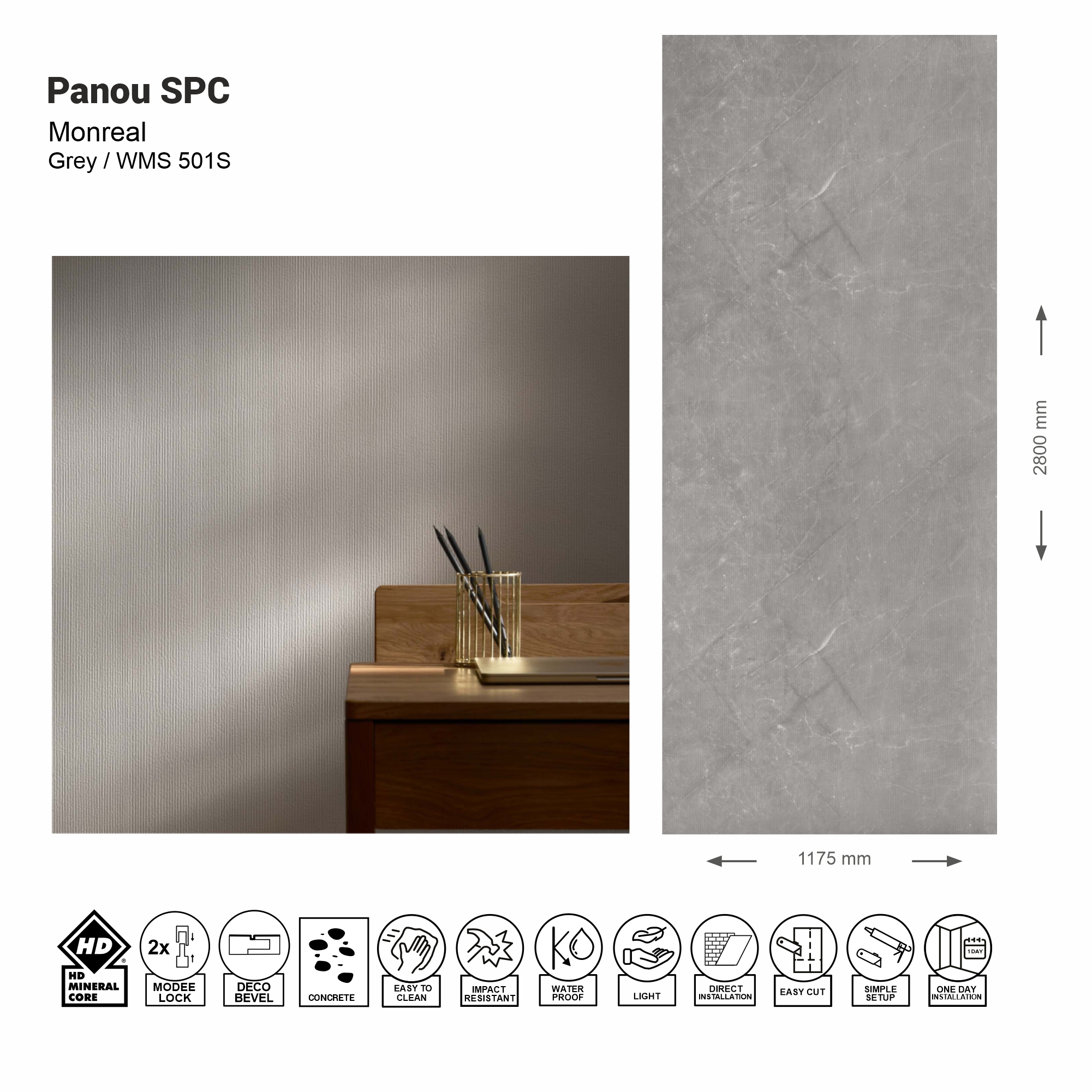 Panou de perete SPC Monreale Grey WMS 501S (Made in EU)