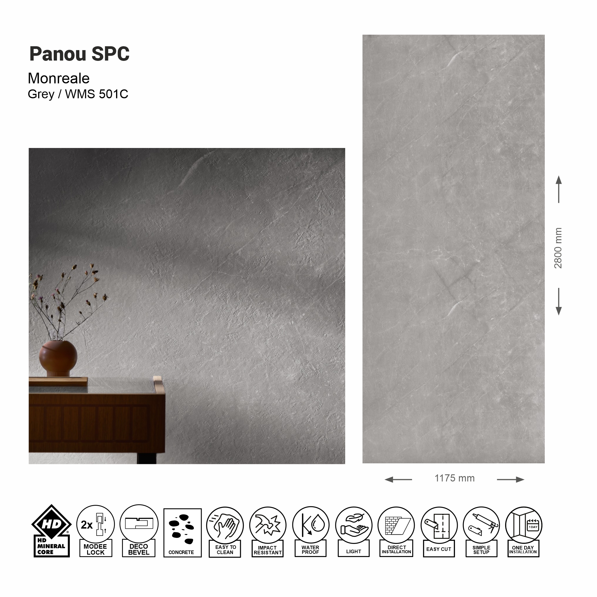 Panou de perete SPC Monreale Grey WMS 501C (Made in EU)