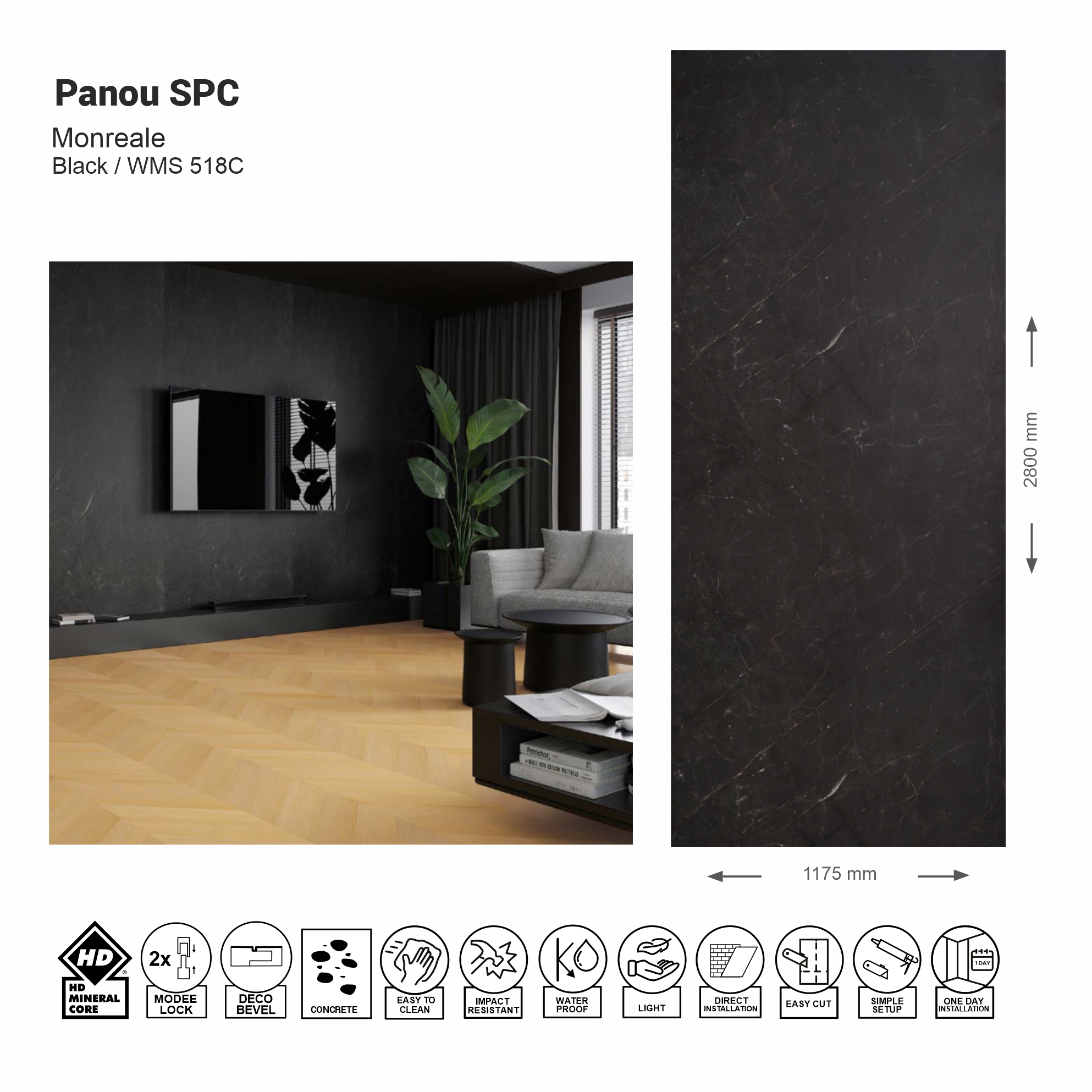 Panou de perete SPC Monreale Black WMS 518C (Made in EU)