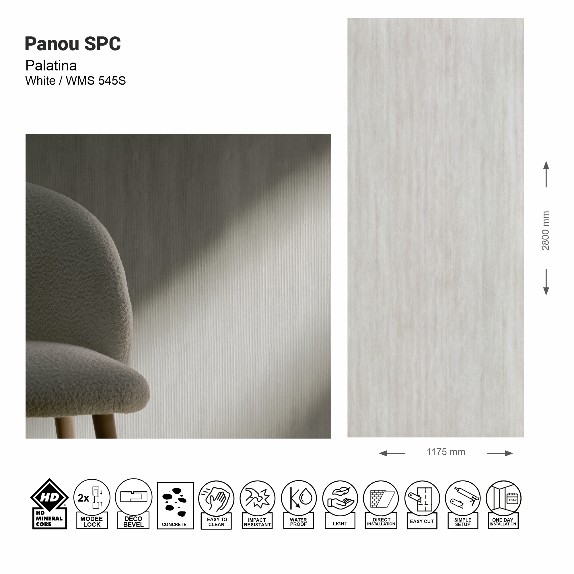 Panou de perete SPC Palatina White WMS 545S (Made in EU)