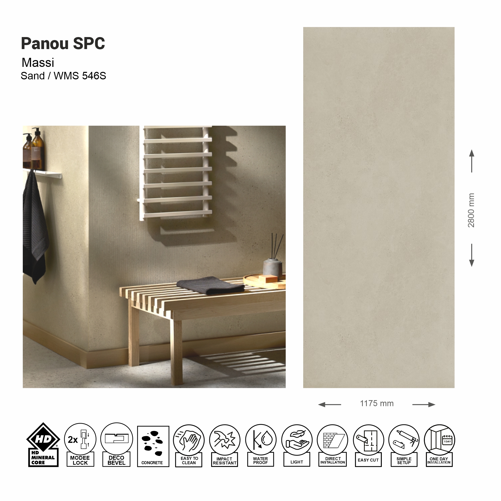 Panou de perete SPC Massi Sand WMS 546S (Made in EU)