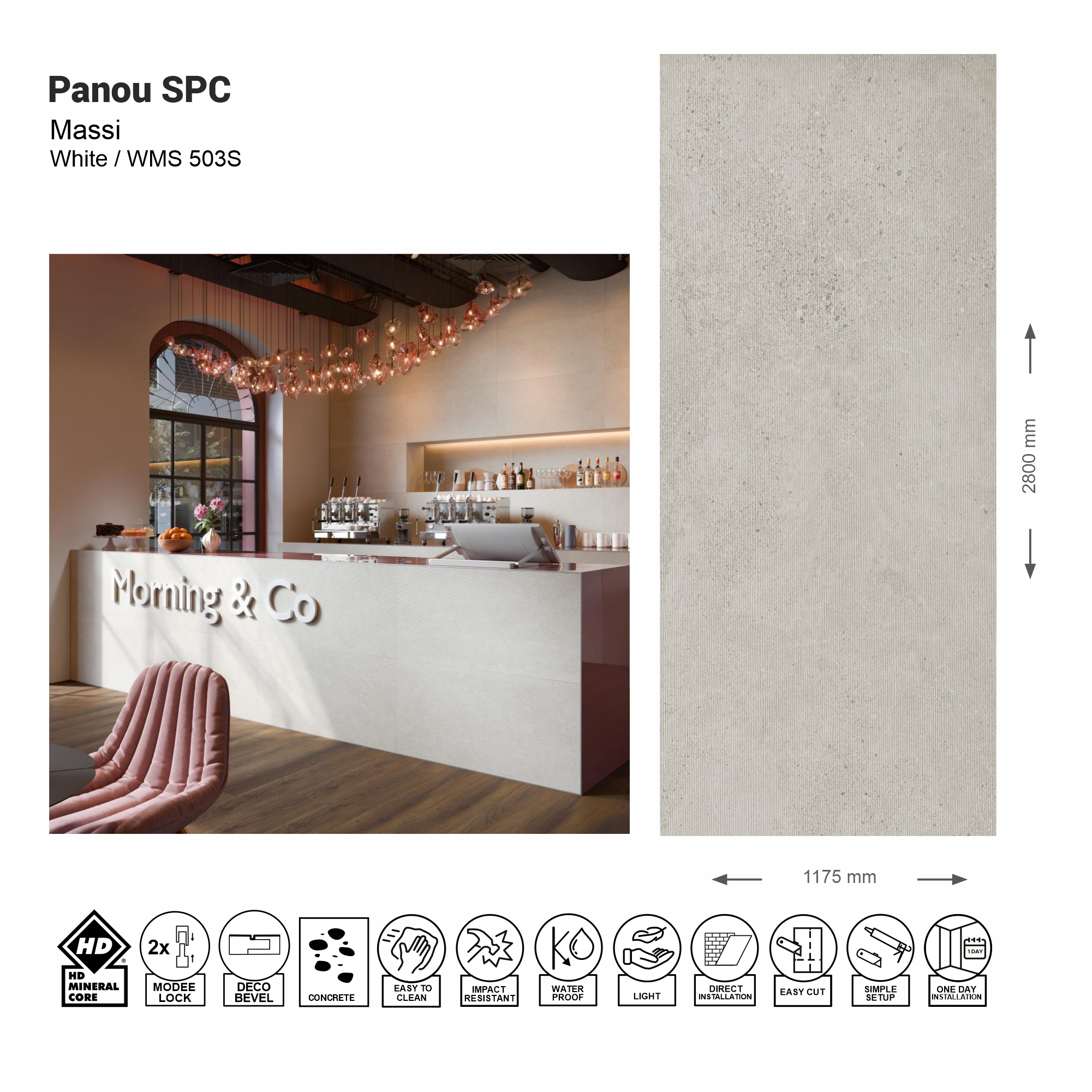 Panou de perete SPC Massi White WM 503S (Made in EU)