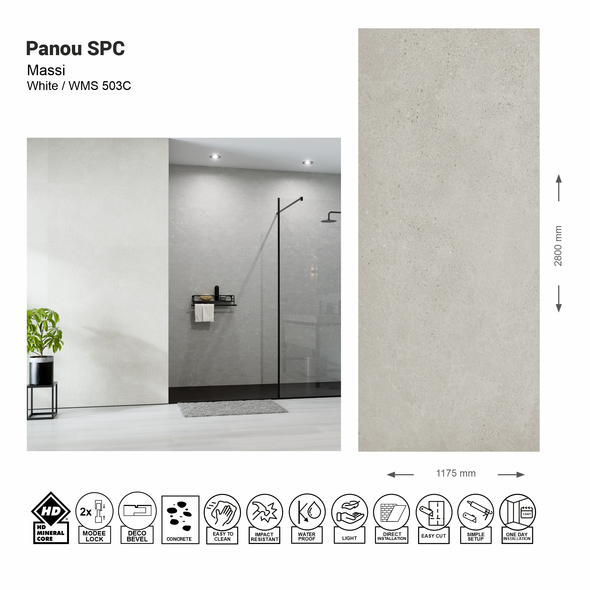 Panou de perete SPC Massi White WM 503C (Made in EU)