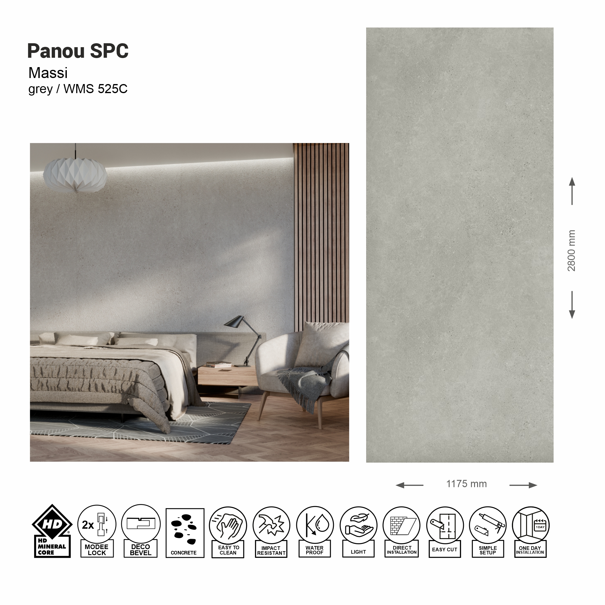 Panou de perete SPC Massi Grey WMS 525C (Made in EU)