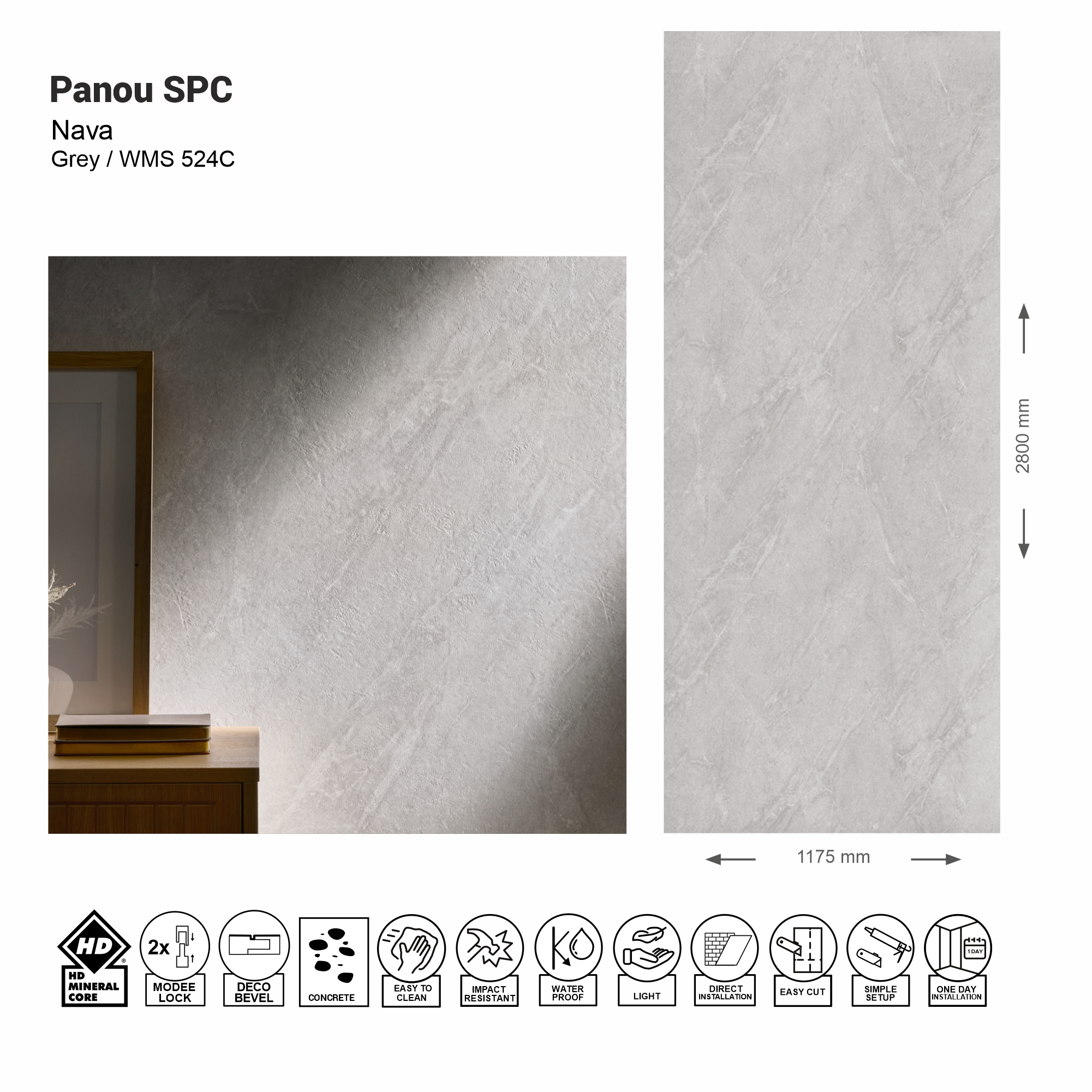 Panou de perete SPC Nava Grey WMS 524C (Made in EU)