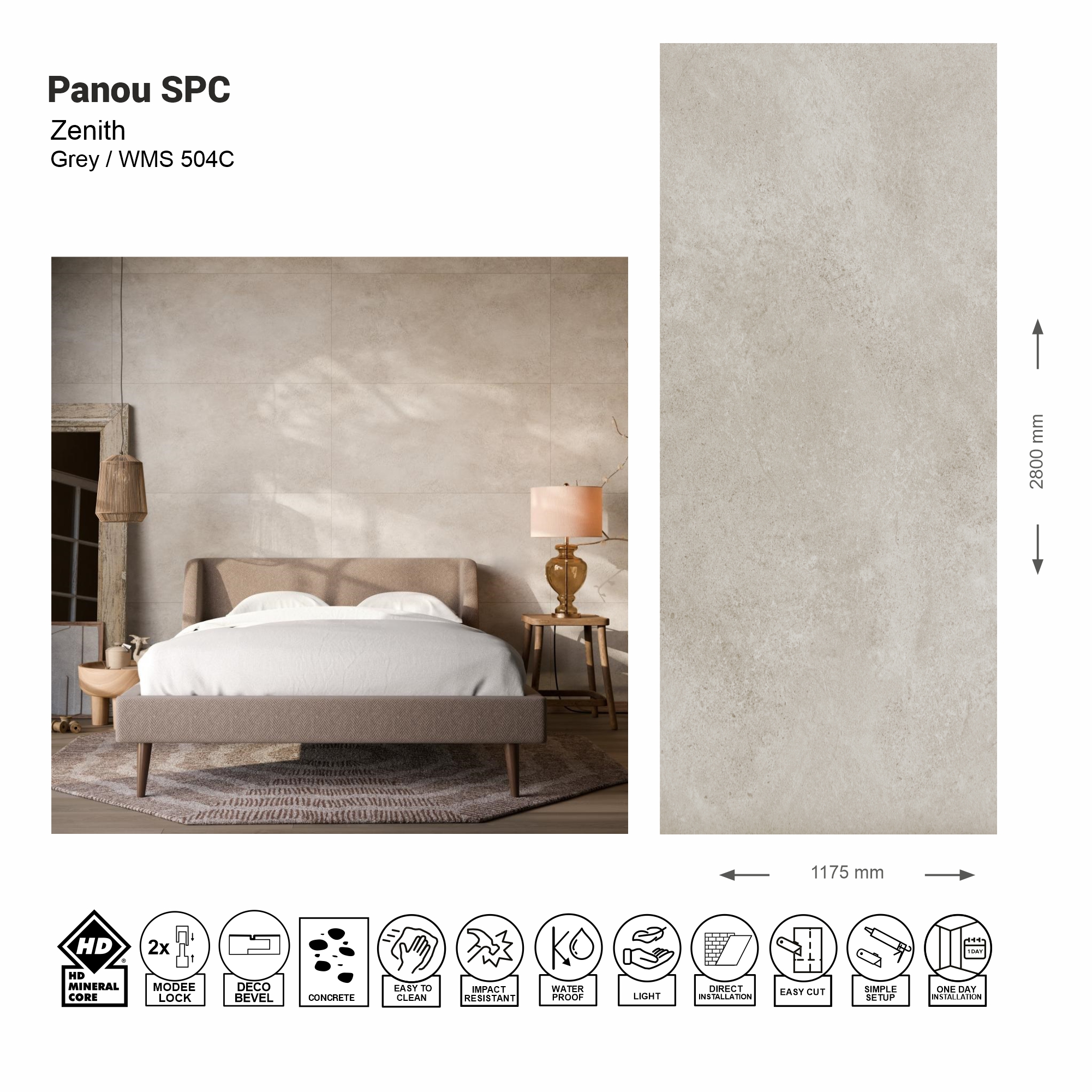Panou de perete SPC Zenith Grey WMS 504C (Made in EU)