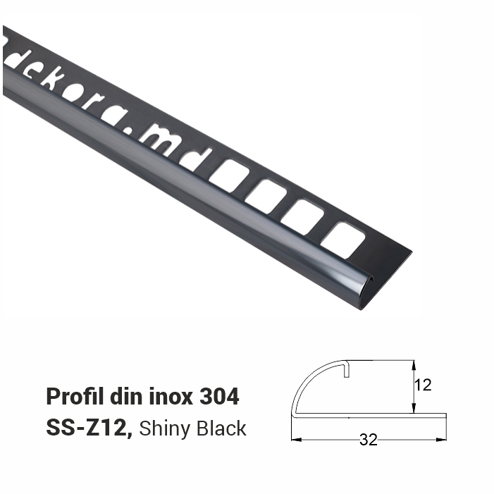 SS-Z12, Profil din inox 12 mm, 2.5m, Shiny Black