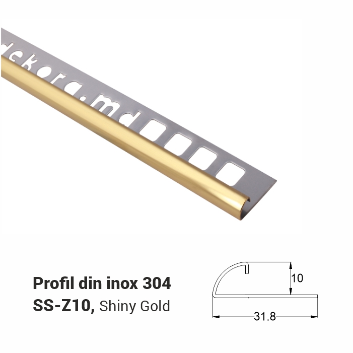 SS-Z10, Profil din inox 10 mm, 2.5m, Shiny Gold