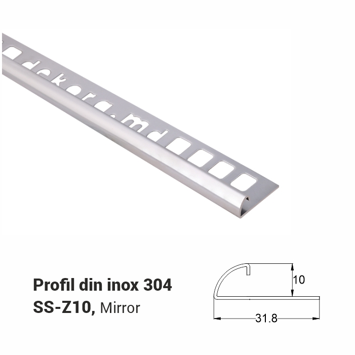 SS-Z10, Profil din inox 10 mm, 2.5m, Mirror