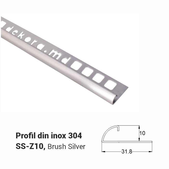 SS-Z10, Profil din inox 10 mm, 2.5m, Brush Silver