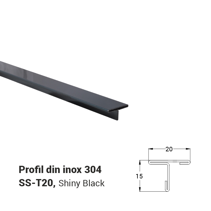 SS-T20, Profil din inox 10 mm, 2.5m, Shiny Black
