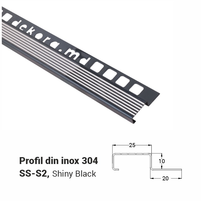 SS-S2, Profil din inox 10 mm, 2.5m, Shiny Black