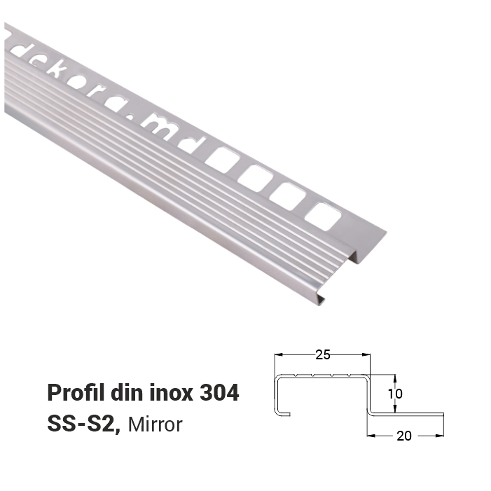 SS-S2, Profil din inox 10 mm, 2.5m, Mirror