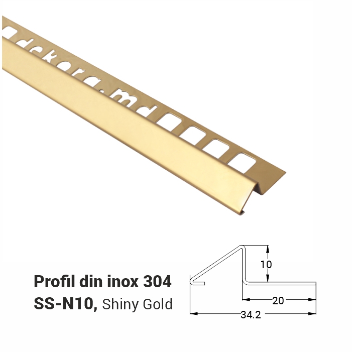 SS-N10, Profil din inox 10 mm, 2.5m, Shiny Gold