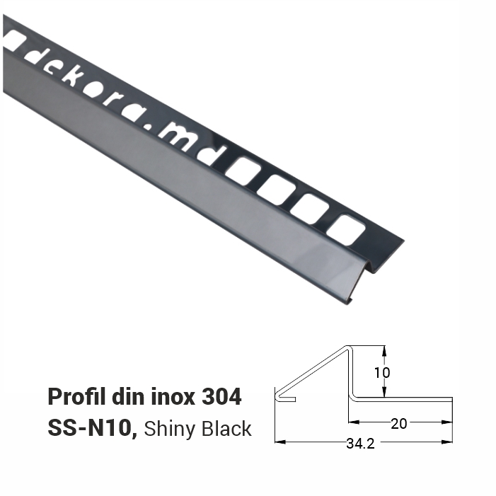 SS-N10, Profil din inox 10 mm, 2.5m, Shiny Black