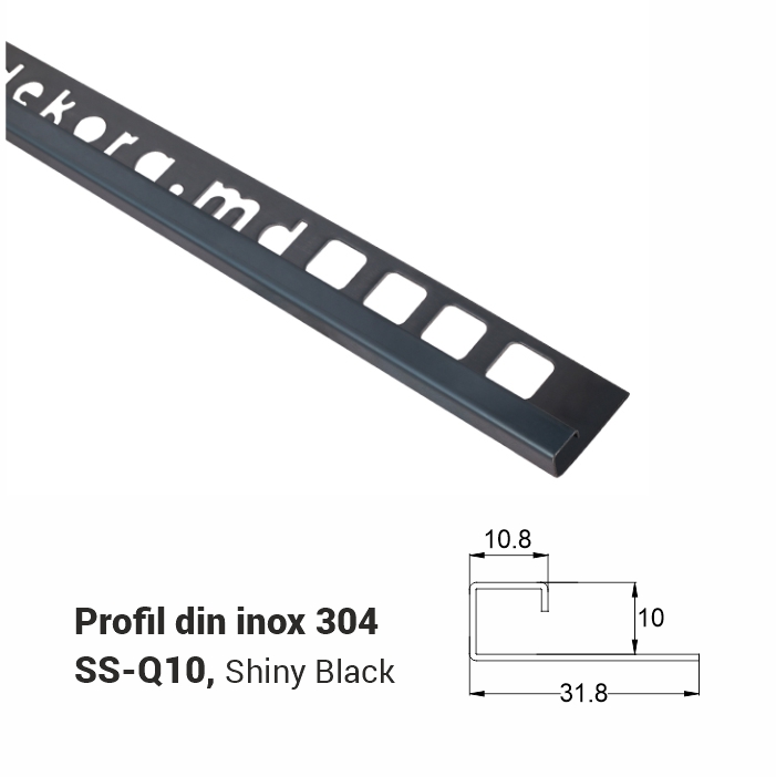SS-Q10, Profil din inox 10 mm, 2.5m, Shiny Black