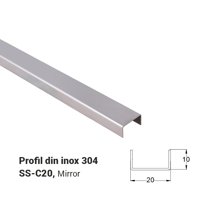 SS-C20, Profil din inox 20 mm, 2.5 m, Mirror