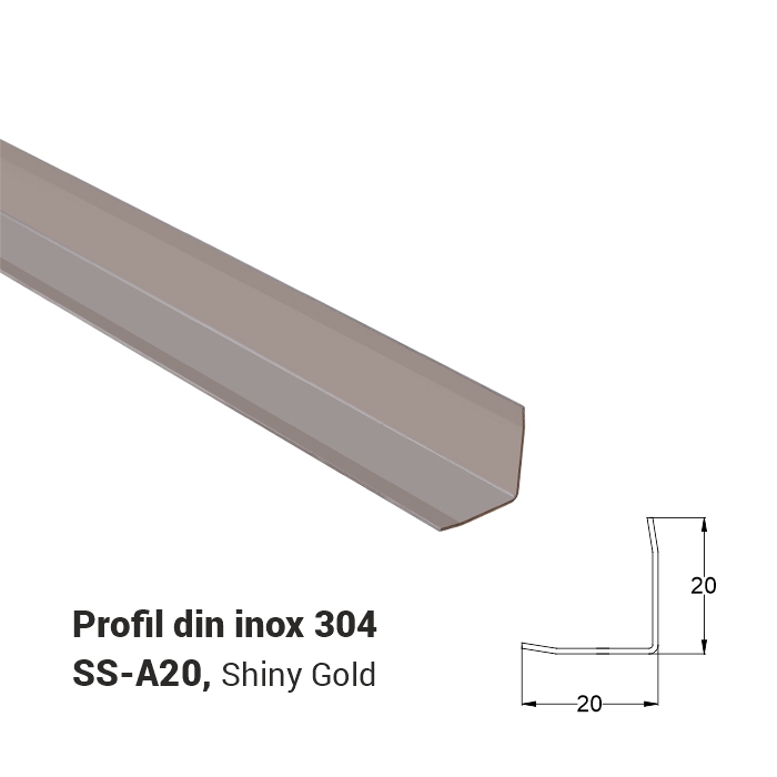 SS-A20, Profil din inox 20 mm, 2.5 m, Shine Gold