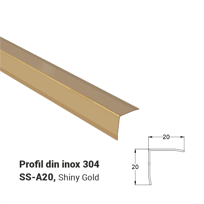 SS-A20, Profil din inox 20 mm, 2.5 m, Shine Gold