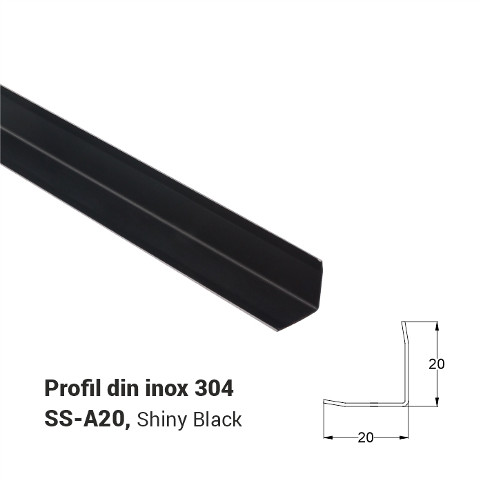 SS-A20, Profil din inox 20 mm, 2.5 m, Shine Black