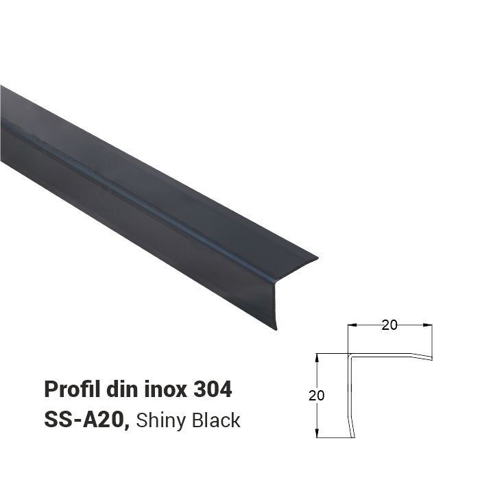 SS-A20, Profil din inox 20 mm, 2.5 m, Shine Black