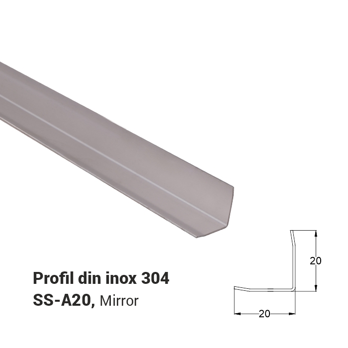 SS-A20, Profil din inox 20 mm, 2.5 m, Mirror
