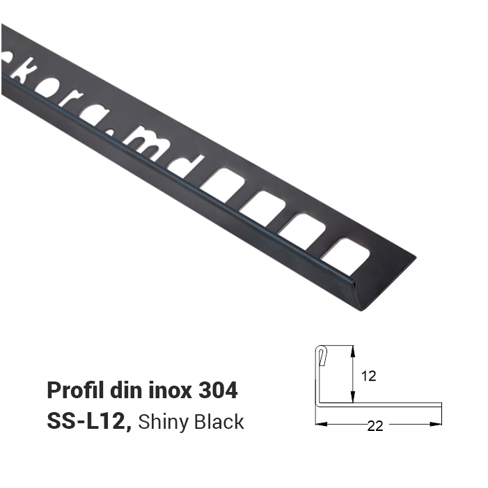 SS-L12, Profil din inox 12 mm, 2.5m, Shiny Black