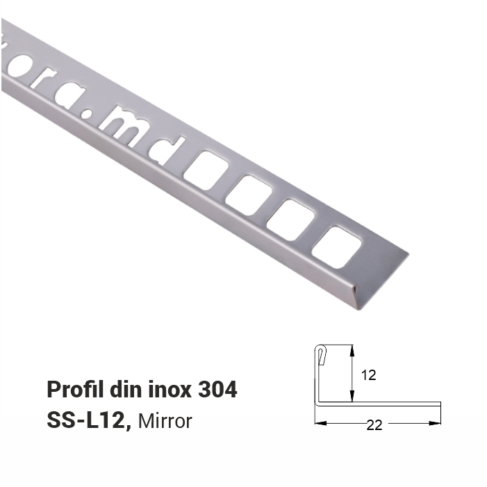 SS-L12, Profil din inox 12 mm, 2.5m, Mirror