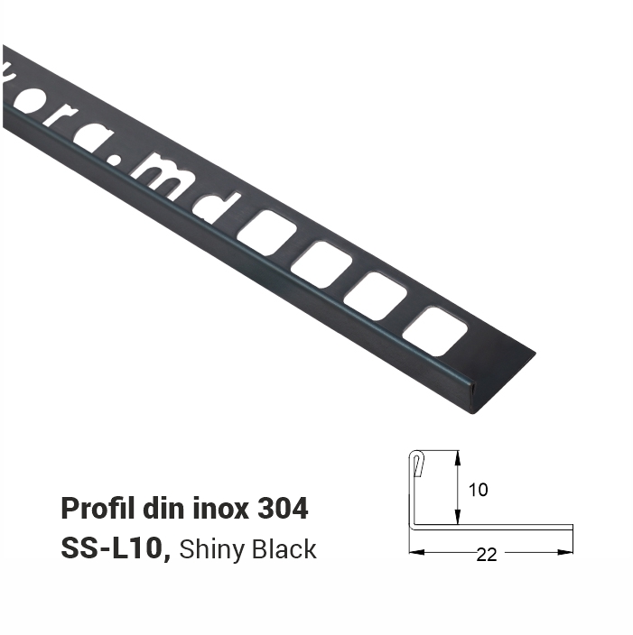SS-L10, Profil din inox 10 mm, 2.5m, Shiny Black