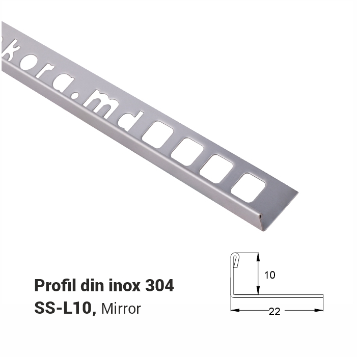 SS-L10, Profil din inox 10 mm, 2.5m, Mirror