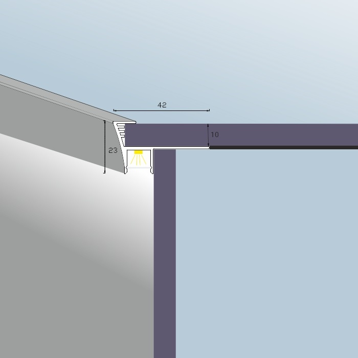 CT10L Profil aluminiu cu bandă difuzie LED pentru trepte 10 mm, 2.5 m, Silver Matt