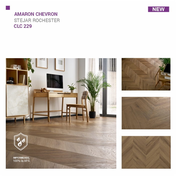 Pardoseala SPC ARBITON colecția Amaron Chevron, STEJAR ROCHESTER, CLC 229