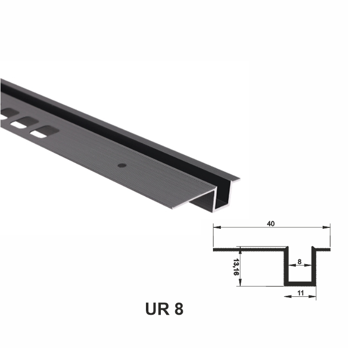 UR8, Profil separator pentru încastrare în pereți, Negru Matt, 2,9m