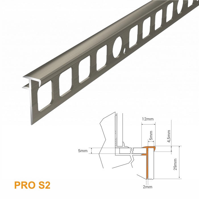 PRO S2 Profil aluminiu pentru trepte 5 mm extern B3, 2m, Titan