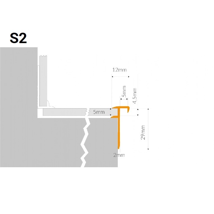 PRO S2 Profil aluminiu pentru trepte 5 mm extern B3, 2m, Titan