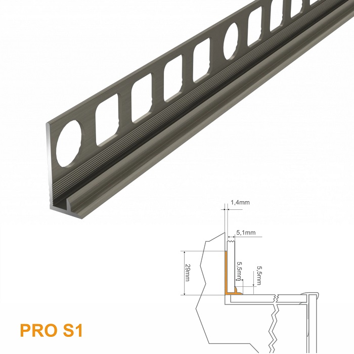 PRO S1 Profil aluminiu pentru trepte 5 mm intern B3, 2m, Titan