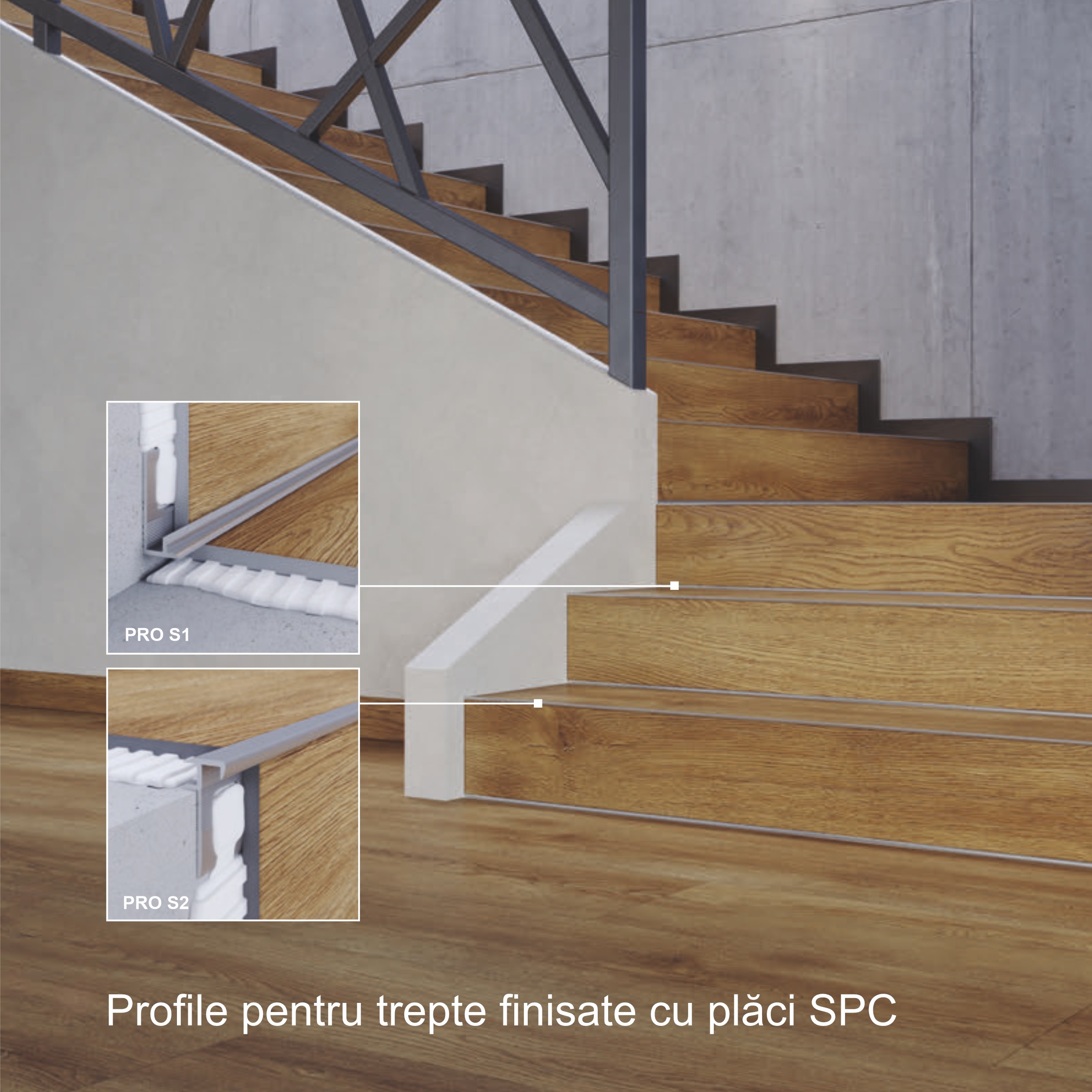 PRO S1 Profil aluminiu pentru trepte 5 mm intern B3, 2m, Titan
