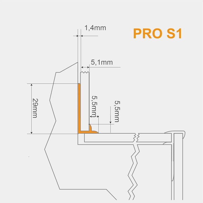PRO S1 Profil aluminiu pentru trepte 5 mm intern B1, 2m, Argint Mat
