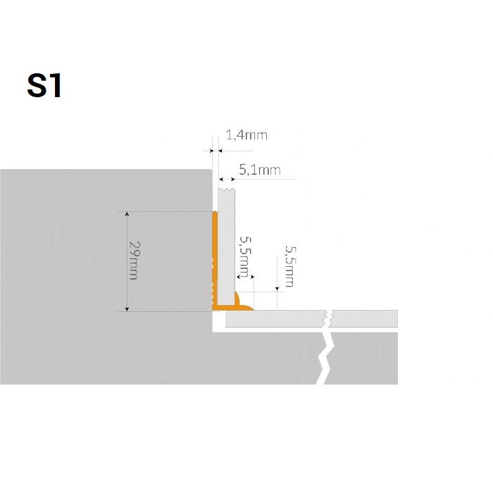 PRO S1 Profil aluminiu pentru trepte 5 mm intern B1, 2m, Argint Mat